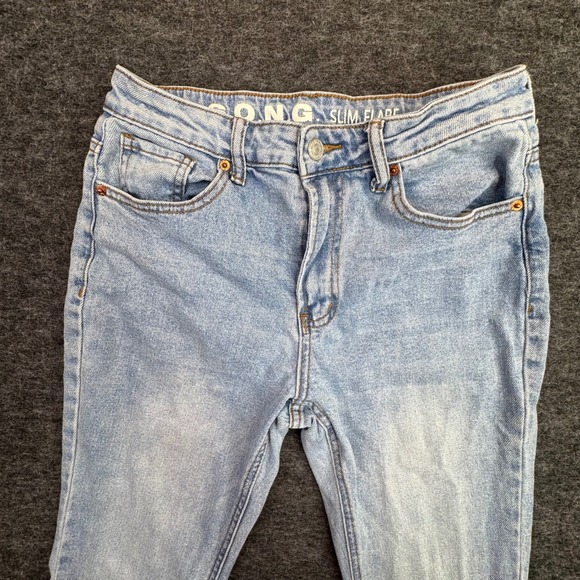 S.O.N.G. Slim Flare Jeans Women 5/27 Light Wash Rhinestone Slit Hem - Picture 3 of 15